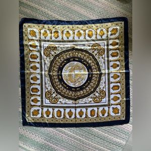 100% Silk Scarf Dragon Blue/Gold 38x38”